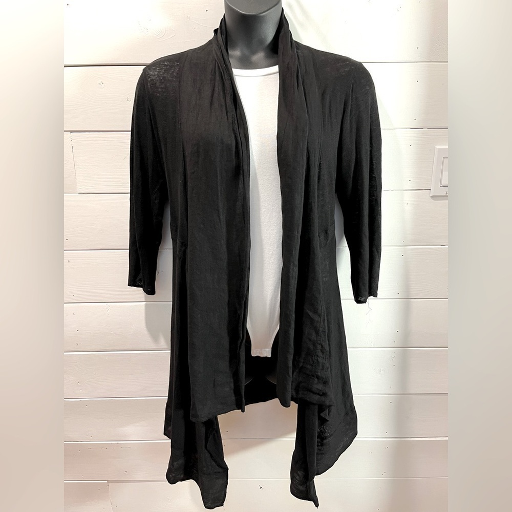 CUT LOOSE – Black Linen-Blend Cardigan Size L